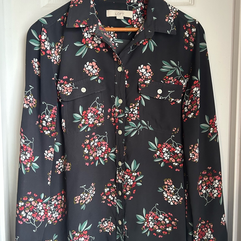 LOFT Black Floral Blouse
